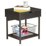 JJS Wood Side End Table with Drawer and Shelf