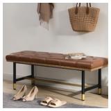 Modern Faux Leather Bench, Padded Seat, Brown