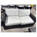 $375 APPROX 68  WHITE/BROWN WICKER SOFA