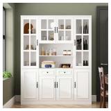 White Wood 63" W Buffet & Hutch Cabinet