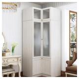 $329 LIGHT OAK BEDROOM ARMOIRE WITH GLASS DOORS