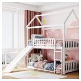White Twin Over Twin Bunk Bed with Slide