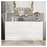 $216 WHITE 9-DRAWER WOOD DRESSER 63"W 31.5"H