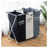 $28 Metal Frame 180L Laundry Hamper Basket 3 Secti
