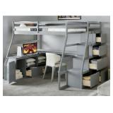 Wood Gray Gaming Loft Bed with Desk