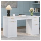 $224 58" Fluted Modern Desk With Storage, Wood Hom
