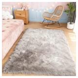 $43 Luxurious Plush Gray Faux Sheepskin Rug