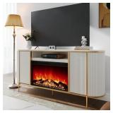 $520 70" Fluted Fireplace Tv Stand - Faux Marble T