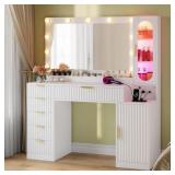 $240 Fluted Makeup Vanity Desk With Large Mirror A