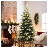 $218 7Ft Pre-Lit Flocked Fraser Fir Slim Artificia