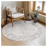 Ramoco Machine Washable Round Vintage Area Rug Wit