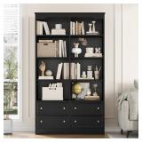 71" H 6-Tier Bookcase with 4 Drawers, Black