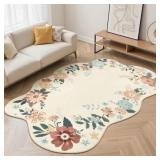 $24 Creamy Wavy Floral Non-Slip Area Rug