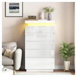 $205 Tall Dresser With Led Lights, Glossy Wood Dre