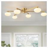 $186 Priella Mid-Century Brass Ellipse Glass Semi-