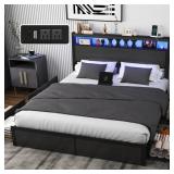 Bed Frame with 4 Storage Drawers and 2-tier Solid