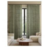 $64 Green Handmade Block Print , Pinch Pleated Cur