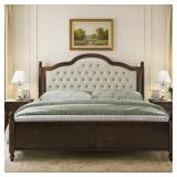 $350 Bilal Upholstered Bed Solid Wood Platform