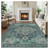 $35 Roehit Oriental Teal Machine Washable Non-slip