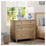 WIDE NIGHTSTAND FOR BEDROOM WITH 3 DRAWERS, MID CE