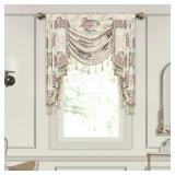 FLORAL SWAG VALANCE WITH TASSELS, BEIGE JACQUARD W