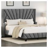 Glam Velvet Wingback Queen Bed only one box
