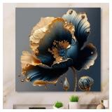 $53 Elman Deep Blue And Gold Single Flower IV - Fl