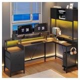 $144 L-Shaped Computer Desk With Shelf & 2 Drawers