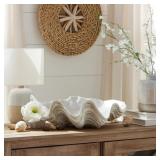 9-INCH IVORY PEARLIZED SHELL BOWL, POLYRESIN CRAFT