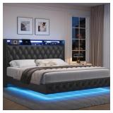 $240 UPHOLSTERED FLOATING BED WITH LED LIGHTS, CHA