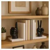 DECORATIVE THUMBS-UP AND PEACE HAND SIGN BOOKENDS