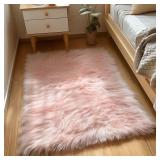 $32 Haja Pink Fluffy Faux Sheepskin Fur Shag Area