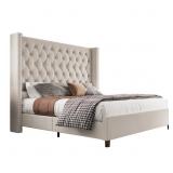 Braiden Upholstered Metal Wingback Bed