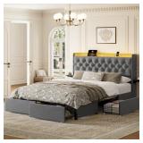 Upholstered Wingback Bed Storage Headboard, Modern