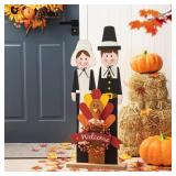 $63 36 in. H Thanksgiving Wooden Pilgrim Couple Po