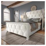 56" Velvet Wingback King Size Bed Frame