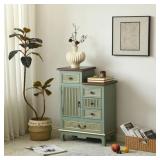 $224 Fienley Farmhouse 1-Door Carved Wood Accent C