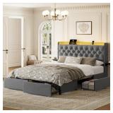 Upholstered Wingback Bed Storage Headboard, Modern