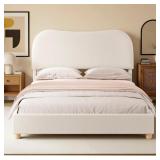$134 Upholstered Boucle Platform Bed with Curved S