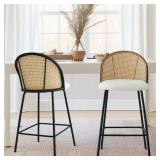 Jules 27.5" Modern Upholstered Rattan Counter Stoo