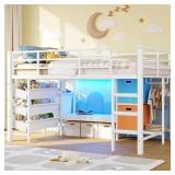 $260 Twin Size Low Loft Bed With Led Lights,Sling