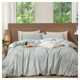 $73 MooMee Gingham Duvet Cover Set 100% Washed Cot