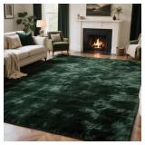 $44 Stylish Fluffy Dark Green Plush Rug