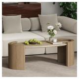 $930 43" Japandi Oval Travertine Stone Top Coffee