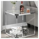 Glass Side Table Silver Chrome End Table Clear Acr
