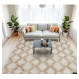 8x10 Coastal Handwoven Area Rug Lux Ivory & Brown