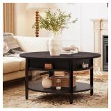 Wynny 27"W Round Lift-Top Wood Coffee Table with S