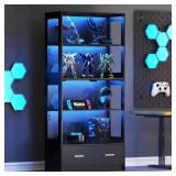 $264 "5-Tier Tempered Glass Display Cabinet with L