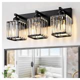 BLACK BATHROOM VANITY LIGHT 3 LIGHTS, CRYSTAL BATH
