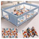 74 X 50 INCH BABY PLAYPEN WITH MAT, PLAYPEN FOR BA